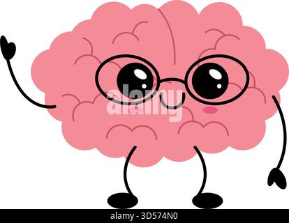 Simpatico personaggio cerebrale sorridente con illustrazione degli occhiali Illustrazione Vettoriale