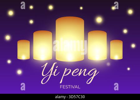 Tradizionale Yi Peng tailandese, festival Loy Krathong Sky latern. Illustrazioni vettoriali per banner, sito Web, landing page, volantino. Illustrazione Vettoriale