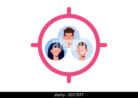 Target del pubblico, concetto di attrazione del cliente. Illustrazione vettoriale Illustrazione Vettoriale
