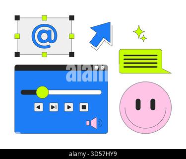 Comandi dell'interfaccia digitale e set di oggetti cartoon 2D emoji Illustrazione Vettoriale