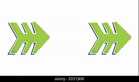 Due icone a freccia verdi rivolte verso destra su uno sfondo bianco. Simbolo di navigazione. Illustrazione Vettoriale