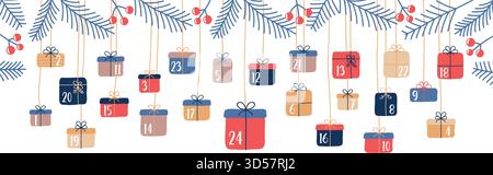 colorato calendario dell'avvento 24 regali di natale illustrazione vettoriale Illustrazione Vettoriale