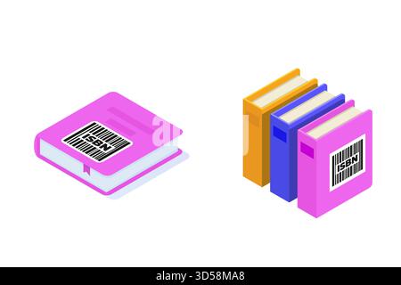 Icona del libro dei cartelli ISBN, concetto di letteratura commerciale standard. Illustrazione del vettore isometrico. Illustrazione Vettoriale