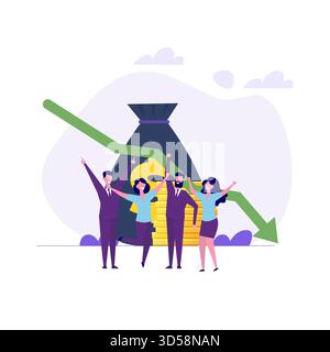 Riduzione dei costi, grande sconto. Illustrazioni vettoriali per banner, sito Web, landing page, volantino. Illustrazione Vettoriale