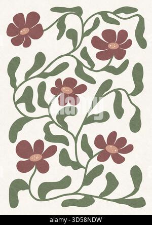Illustrazione minimalista dei fiori della parete in stile Boho su tela Foto Stock