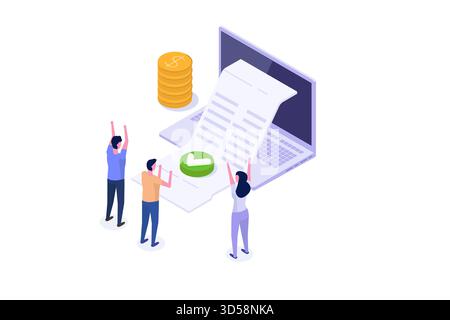Fattura di credito approvata Isometrica, concetto di pagamento approvato. Illustrazione vettoriale. Illustrazione Vettoriale