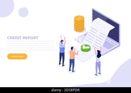 Fattura di credito approvata Isometrica, concetto di pagamento approvato. Illustrazione vettoriale. Illustrazione Vettoriale