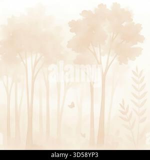 Acquerello paesaggio della foresta sfondo - nebbioso scenario naturale con alberi e toni morbidi Foto Stock