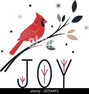 T shirt natalizia Joy Cardinal Branch Illustrazione Vettoriale