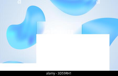 Il vetro morfismo incornicia lo sfondo pulito con un effetto sottile e forme sfocate elegante sfera 3D. Design trasparente per vetrofismo perfetto per modelli UI blu, modelli aziendali e presentazioni moderne e lucide Illustrazione Vettoriale