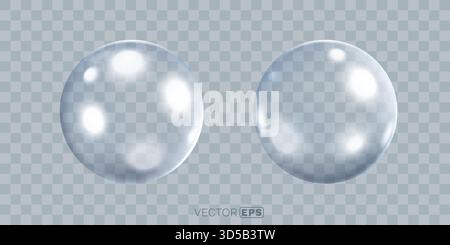 Bolle lucide trasparenti con riflesso luminoso, isolate su sfondo trasparente. Illustrazione vettoriale Illustrazione Vettoriale