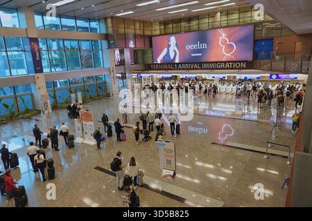 Changi Airport, Singapore, 6 ottobre 2025 Vista della sala degli arrivi e dell'area di sicurezza immigrazione all'Aeroporto Changi, Singapore Foto Stock
