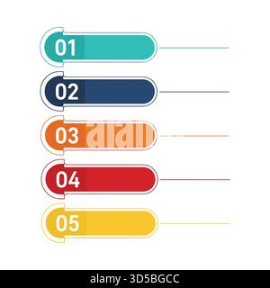 Progettazione infografica con cinque opzioni colorate e sistema di numerazione Illustrazione Vettoriale