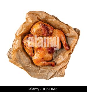 Pollo arrosto isolato su un foglio di pergamena Foto Stock