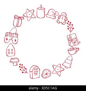 Contorno della cornice rotonda con spaghetti natalizi Illustrazione Vettoriale
