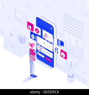 Design moderno e piatto illustrazione isometrica di Manage Your dashboard. Concetto di analisi dei dati. Può essere utilizzato per siti Web e siti Web mobili o landing page. Illustrazione Vettoriale