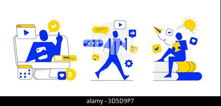 Concetti di insegnamento, formazione online e tutorial video dal design moderno e piatto. Può essere utilizzato per progetti Web , applicazioni, infografiche e P. Illustrazione Vettoriale