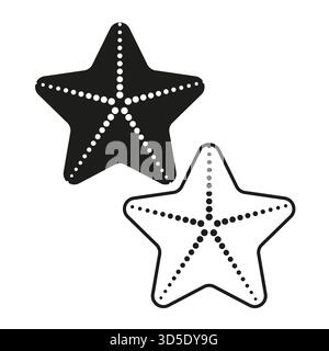 Stelle marine. Due animali vettoriali oceanici. Silhouette bianco e nero. Natura vita marina. EPS 10. Illustrazione Vettoriale