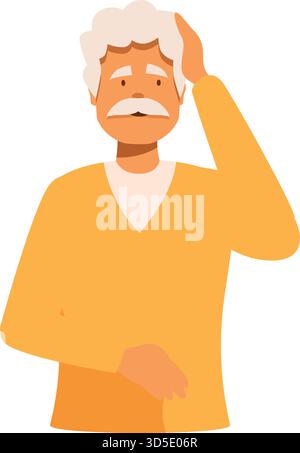Uomo anziano che tocca la testa e si sente confuso, una persona con perdita di memoria o demenza Illustrazione Vettoriale