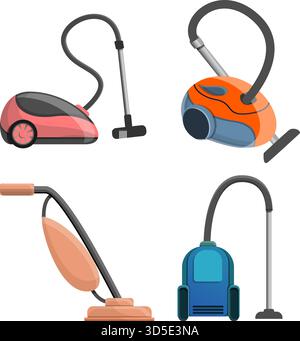 Set di icone dell'aspirapolvere. Set cartoni animati di icone vettoriali per aspirapolvere per la progettazione Web Illustrazione Vettoriale