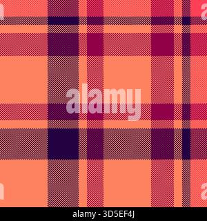 Tessuto di sfondo vettoriale grafico, ornato con un controllo di tartan senza cuciture. Tessuto a quadri con trama ufficiale in colori rosso e rosa. Illustrazione Vettoriale