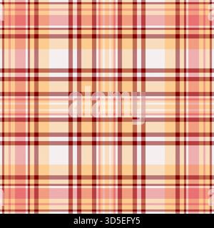 Sfondo con motivo vettoriale Paisley, motivo a quadri decorato. Indossa un tessuto in tessuto tartan senza cuciture nella gamma di colori arancione e bianco. Illustrazione Vettoriale