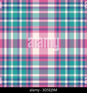 Controllo pattern realistico, disegno di un tartan vettoriale di sfondo. Tessuto senza cuciture con texture usurata e tavolozza di colori rosa e lino. Illustrazione Vettoriale