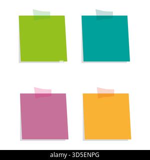 Note adesive colorate. Raccolta carta bianca. Tamponi segnaletici quadrati. Forniture vettoriali per ufficio Illustrazione Vettoriale