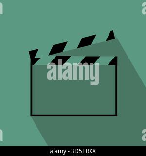 Icona del cinema con lavagna a fogli mobili. Strumento per la produzione di film. Elemento vettoriale filmato. Azione che dirige l'ardesia. Illustrazione Vettoriale