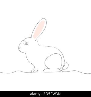 Linea continua di coniglio. Disegno di una linea. Carino Vector animale. Immagine di Bunny sketch. Illustrazione Vettoriale