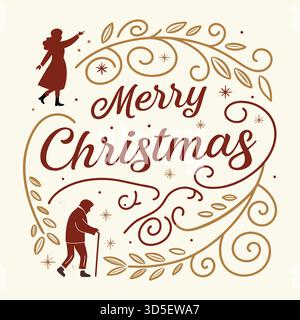"Un elegante design tipografico con un caldo saluto natalizio con scritte decorative per feste, ideale per biglietti, post sui social media e grafica del marchio." Illustrazione Vettoriale