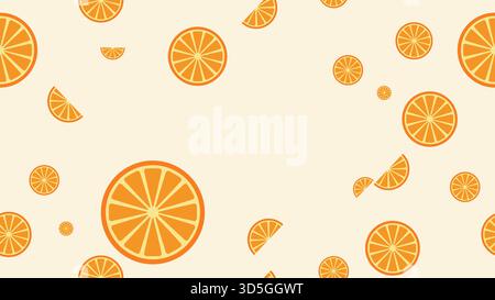 Vivace motivo senza cuciture con arance intere e affettate su un morbido sfondo color crema, perfetto per i progetti estivi e alimentari, illustrazione vettoriale Illustrazione Vettoriale