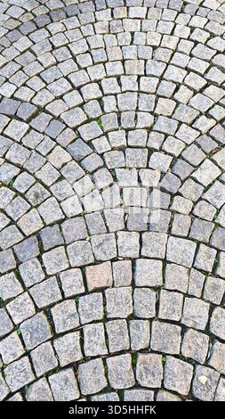 Questa immagine mostra una vista dettagliata di una superficie acciottolata, perfetta per sfondi e texture Foto Stock