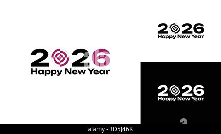 Felice anno nuovo 2026 testo con icona target a zero, obiettivi aziendali vettoriali e logo di successo Illustrazione Vettoriale