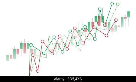 Vettore grafico di negoziazione finanziaria con linee verdi e rosse, grafico di analisi della crescita del mercato azionario e della volatilità Illustrazione Vettoriale