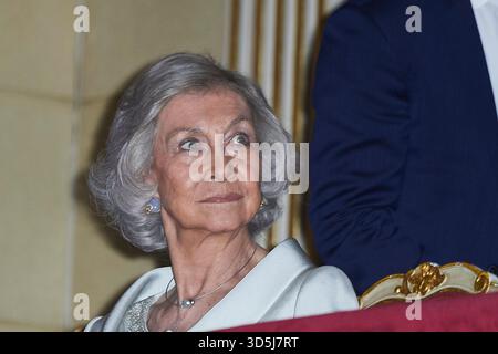 La regina Sofia di Spagna partecipa alla cerimonia di chiusura dell'anno accademico della Scuola di musica Reina Sofia al Teatro reale il 18 giugno 2019 a Madrid, Spagna. Foto Stock