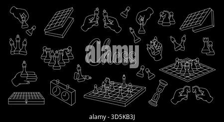 Illustrazioni scacchistiche su sfondo scuro con linee bianche brillanti Illustrazione Vettoriale