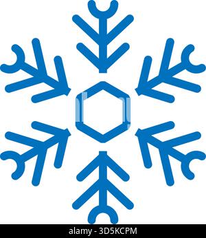 Icona del fiocco di neve con contorno blu. Clipart delle vacanze invernali per le festività natalizie, Capodanno e per le giornate fredde Illustrazione Vettoriale