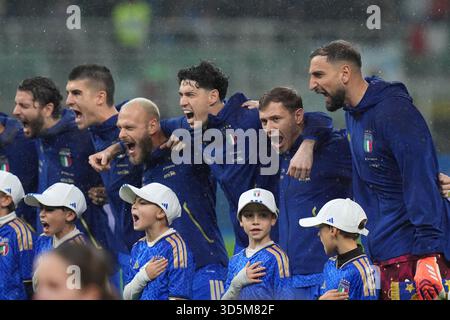 Milano, Italia. 16 novembre 2025. Squadra italiana durante la partita tra Italia e Norvegia allo Stadio San Siro di Milano, Italia settentrionale - domenica 16 novembre 2025. Sport - calcio . (Foto di Spada/LaPresse) credito: LaPresse/Alamy Live News Foto Stock
