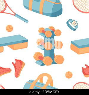 Schema delle attrezzature da palestra Seamless Cartoon Illustrazione Vettoriale