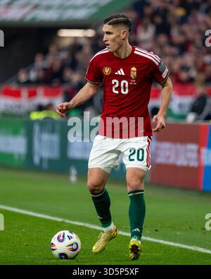 Budapest, Ungheria. 17 novembre 2025. Roland Sallai dell'Ungheria durante la partita del gruppo F di qualificazione europea della Coppa del mondo 2026 tra Ungheria e Repubblica d'Irlanda al Puskás Aréna di Budapest, Ungheria, il 16 novembre 2025 (foto di Andrew Surma/SIPA USA). Crediti: SIPA USA/Alamy Live News Foto Stock