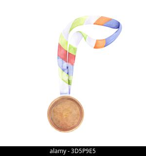 Medaglia d'acquerello in bronzo con nastro multicolore Foto Stock