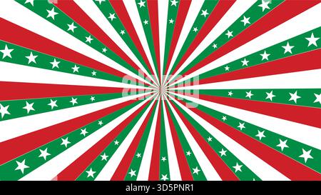 Una vivace sequenza di strisce verdi e rosse con stelle bianche che creano uno sfondo festoso Illustrazione Vettoriale