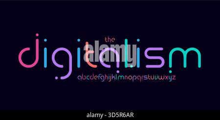 Font con logo Cyber colorato, font digitale divertente. Carattere modulare arrotondato per titoli futuristici, poster EDM vaporwave, streaming di giochi, interfaccia neon Illustrazione Vettoriale