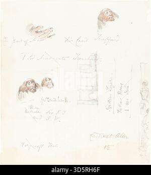 Una serie di schizzi di George Cruikshank raffiguranti grottesche facce umane. I disegni enfatizzano le caratteristiche esagerate del viso, le espressioni, il lavoro di linea e lo stile della caricatura, riflettendo l'arte satirica e illustrativa britannica dell'inizio del XIX secolo. Foto Stock