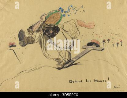 Incisione di Jean Louis Forain intitolata "Debout, les Morts!" Mostra i soldati in piedi in mezzo a una scena di battaglia, raffigurando uniformi militari, posture ed espressioni durante la prima guerra mondiale, 1917. Foto Stock