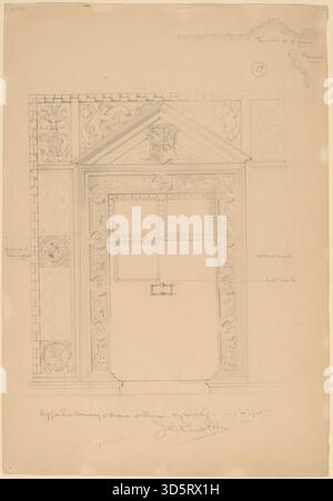 Uno studio di John Russell Pope intorno al 1898 di una porta in stile bizantino con il Duomo di Rimini, che illustra il design dell'arco, le sculture decorative ed elementi architettonici caratteristici dell'influenza bizantina nell'architettura italiana. Foto Stock