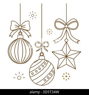 Elegante pacchetto di icone Christmas Ornament Line – vettoriale Gold Outline Illustrazione Vettoriale
