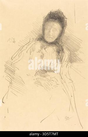 Unfinished Sketch of Lady Haden, disegnato nel 1895 da James McNeill Whistler, raffigura uno studio ritratto incentrato sulle caratteristiche facciali, la posa e i valori tonali, illustrando il suo approccio preparatorio alla composizione delle figure. Foto Stock
