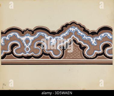 Un bordo di carta da parati del 1937 di Paul Farkas caratterizzato da motivi decorativi ripetuti e motivi di colore per il design delle pareti interne nelle case della metà del XX secolo. Foto Stock